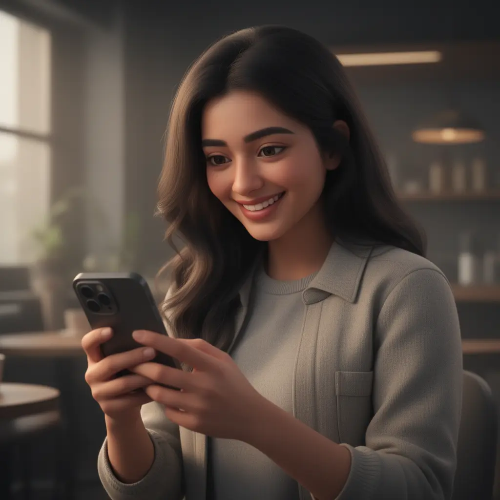 6789BD App – Enjoy smooth and exciting casino gaming on your mobile in Bangladesh Happy Bangladeshi woman using the 6789BD casino app on her smartphone with a smile in a cinematic mobile gaming scene